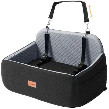 PAWGIANT Portable Dog Car Seat, Stylish Travel Carrier, Dog Car Seat for Large Medium Dogs Pet Car Seat under 55 Lbs or 2 Puppies Removable Washable Pets Travel Booster Bed for Automotive Backseat with Comfy Thick Cushion 2 Safety Leashes, Black Brown