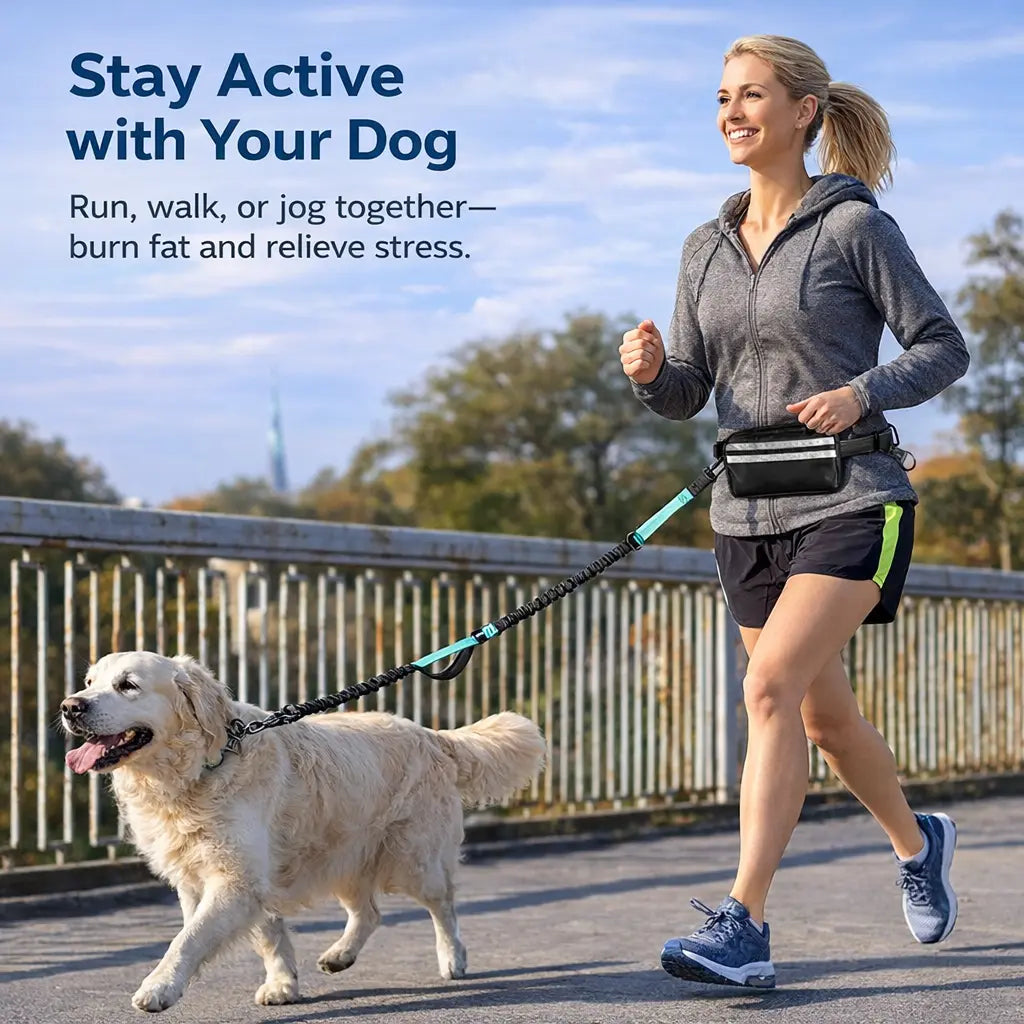 Pipidodo Hands-Free Dog Leash with Waist Bag and Cushioned Pad – Ideal for Running, Walking, and Active Lifestyles, Featuring Shock Absorption for Single and Dual Dog Use