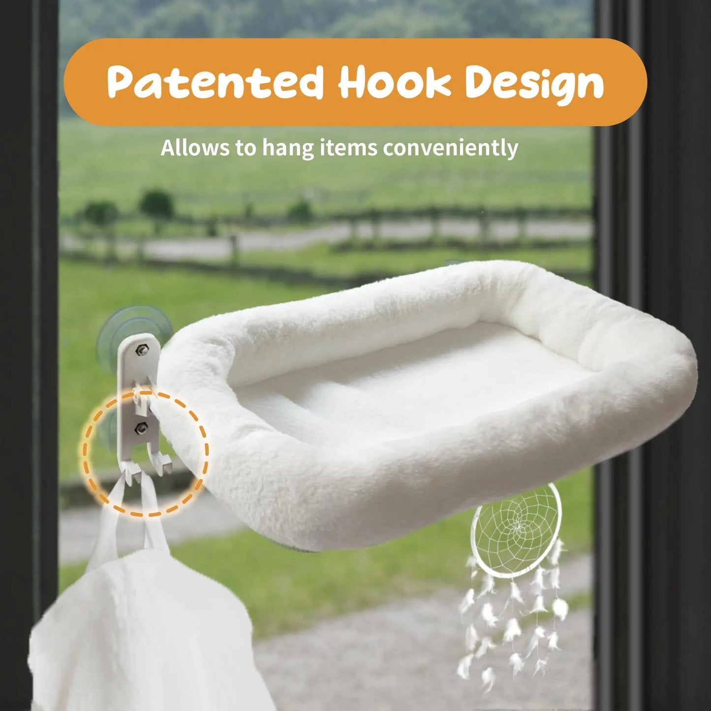 Folding Cat Hammock for Window - Cordless, Machine Washable Bed, Robust Metal Frame, Strong Suction Cups，Cat Window Perch for Cats and Small Dogs