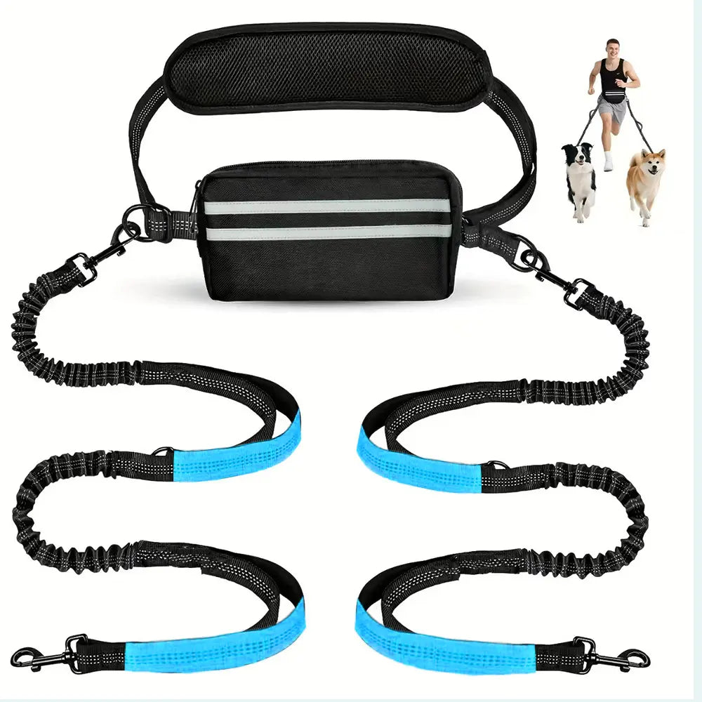 Pipidodo Hands-Free Dog Leash with Waist Bag and Cushioned Pad – Ideal for Running, Walking, and Active Lifestyles, Featuring Shock Absorption for Single and Dual Dog Use