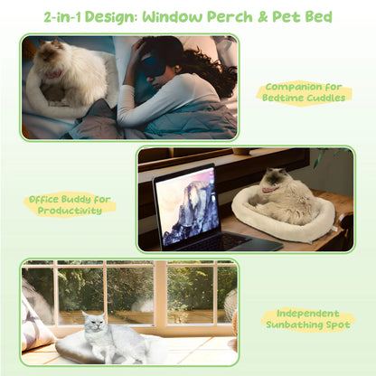 Folding Cat Hammock for Window - Cordless, Machine Washable Bed, Robust Metal Frame, Strong Suction Cups，Cat Window Perch for Cats and Small Dogs