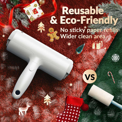 Reusable Pet Hair Removal Roller with Self-Cleaning Mechanism and Integrated Fur Bin for Furniture, Carpets, and Clothing