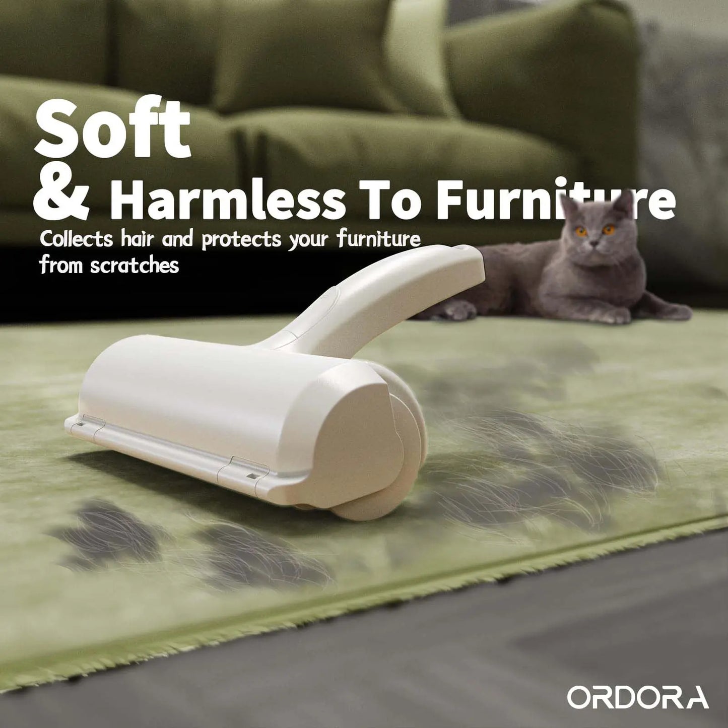 Reusable Pet Hair Removal Roller with Self-Cleaning Mechanism and Integrated Fur Bin for Furniture, Carpets, and Clothing