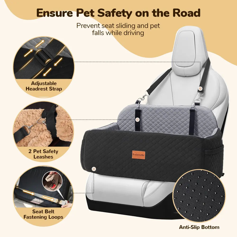 PAWGIANT Portable Dog Car Seat, Stylish Travel Carrier, Dog Car Seat for Large Medium Dogs Pet Car Seat under 55 Lbs or 2 Puppies Removable Washable Pets Travel Booster Bed for Automotive Backseat with Comfy Thick Cushion 2 Safety Leashes, Black Brown