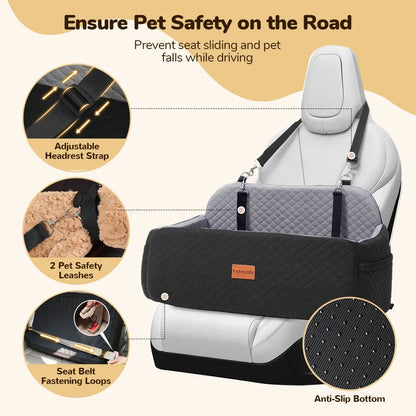PAWGIANT Portable Dog Car Seat, Stylish Travel Carrier, Dog Car Seat for Large Medium Dogs Pet Car Seat under 55 Lbs or 2 Puppies Removable Washable Pets Travel Booster Bed for Automotive Backseat with Comfy Thick Cushion 2 Safety Leashes, Black Brown