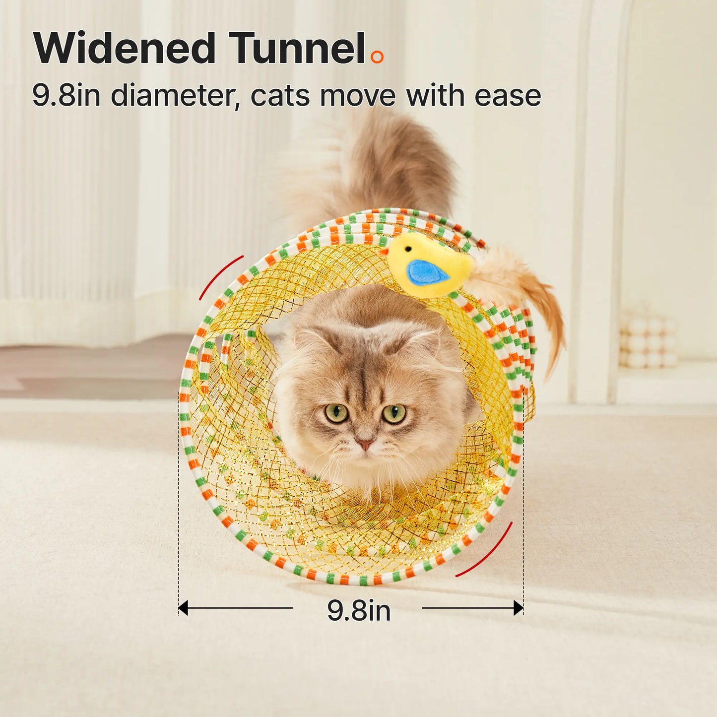 Potaroma Spiral Tunnel Cat Toy, Collapsible Spring Play Tunnel with Feather & Bell for Indoor Cats, 20 Inches Unfolded