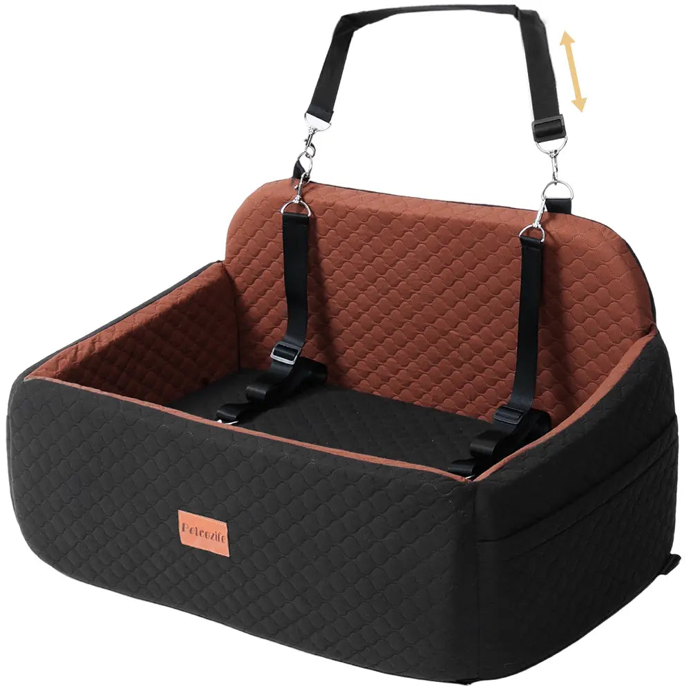 PAWGIANT Portable Dog Car Seat, Stylish Travel Carrier, Dog Car Seat for Large Medium Dogs Pet Car Seat under 55 Lbs or 2 Puppies Removable Washable Pets Travel Booster Bed for Automotive Backseat with Comfy Thick Cushion 2 Safety Leashes, Black Brown