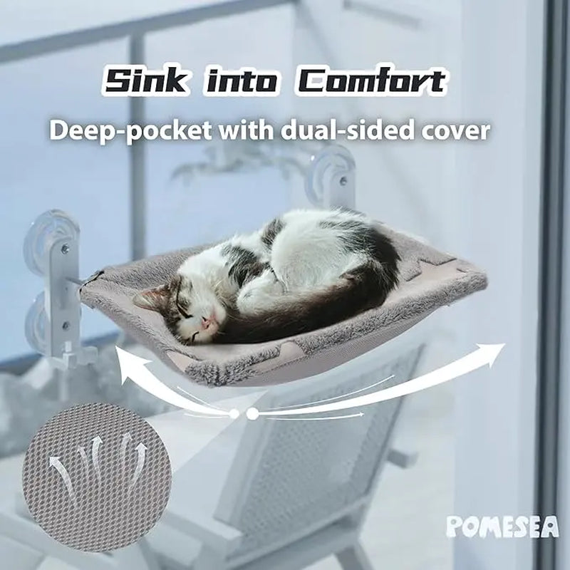 Cat Window Perchfor Large Cats,Glow in the Dark,Hammock with Hook Design Double-Sided Fabric Cover, Foldable Window Seat,Sunbathing