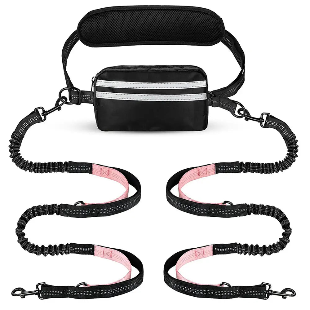Pipidodo Hands-Free Dog Leash with Waist Bag and Cushioned Pad – Ideal for Running, Walking, and Active Lifestyles, Featuring Shock Absorption for Single and Dual Dog Use