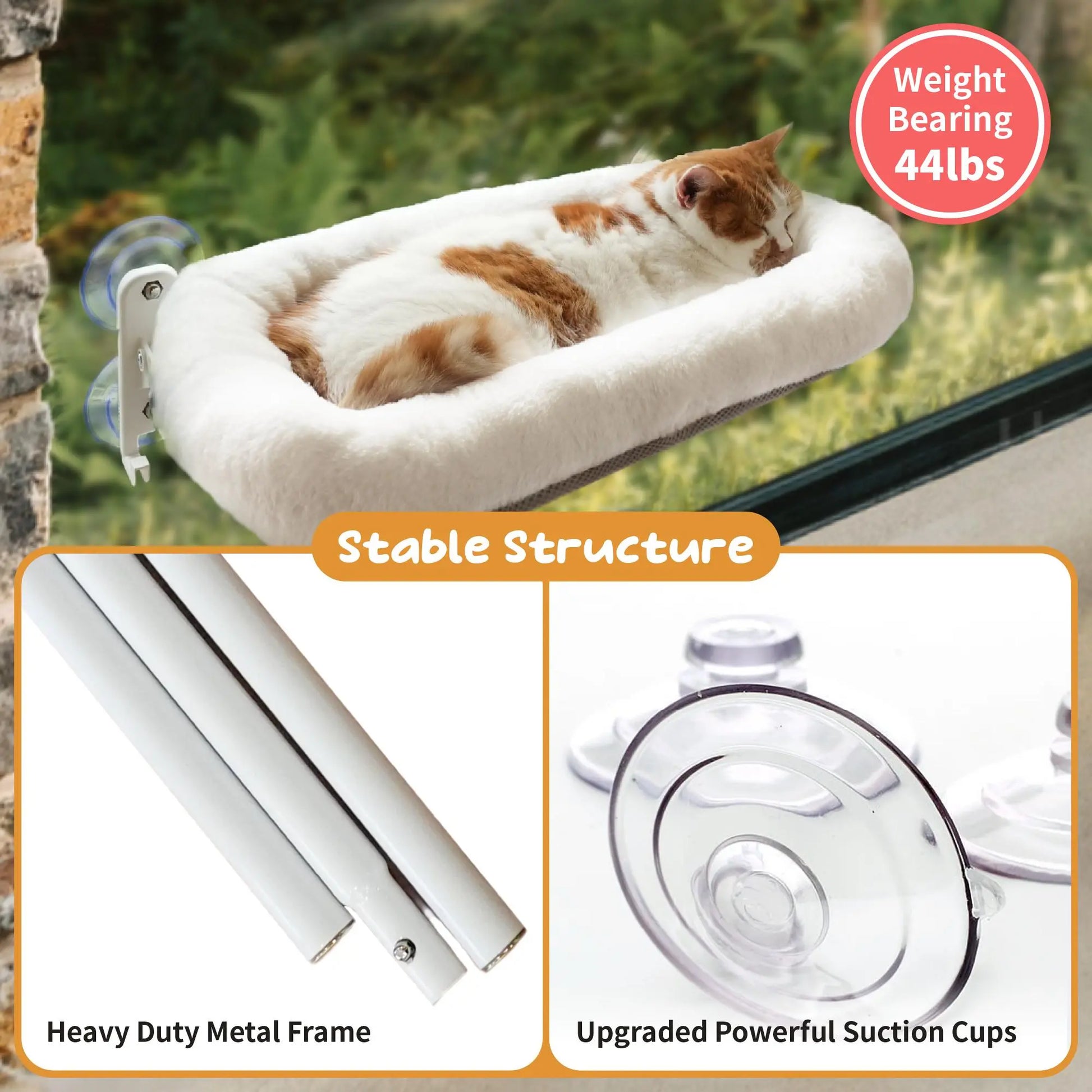 Folding Cat Hammock for Window - Cordless, Machine Washable Bed, Robust Metal Frame, Strong Suction Cups，Cat Window Perch for Cats and Small Dogs