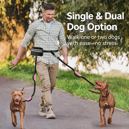 Pipidodo Hands-Free Dog Leash with Waist Bag and Cushioned Pad – Ideal for Running, Walking, and Active Lifestyles, Featuring Shock Absorption for Single and Dual Dog Use