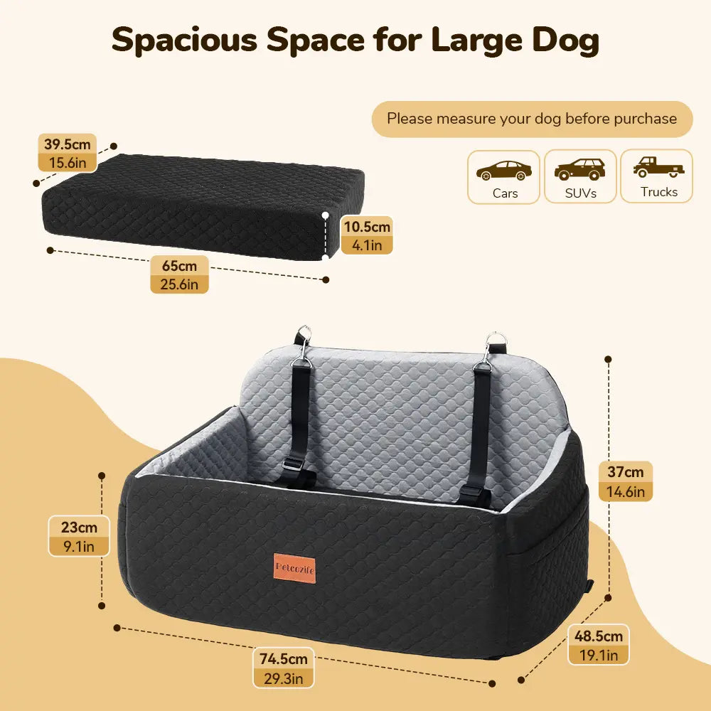 PAWGIANT Portable Dog Car Seat, Stylish Travel Carrier, Dog Car Seat for Large Medium Dogs Pet Car Seat under 55 Lbs or 2 Puppies Removable Washable Pets Travel Booster Bed for Automotive Backseat with Comfy Thick Cushion 2 Safety Leashes, Black Brown