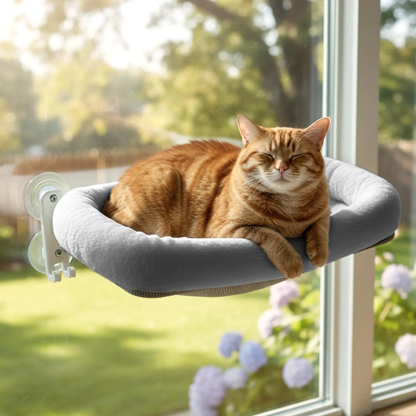Folding Cat Hammock for Window - Cordless, Machine Washable Bed, Robust Metal Frame, Strong Suction Cups，Cat Window Perch for Cats and Small Dogs