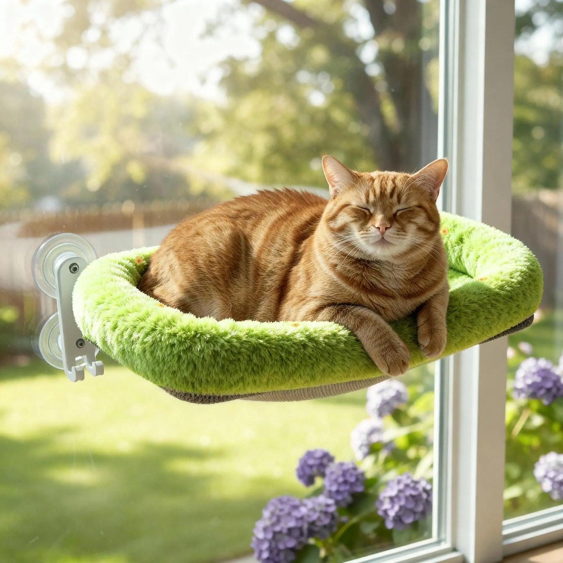 Folding Cat Hammock for Window - Cordless, Machine Washable Bed, Robust Metal Frame, Strong Suction Cups，Cat Window Perch for Cats and Small Dogs
